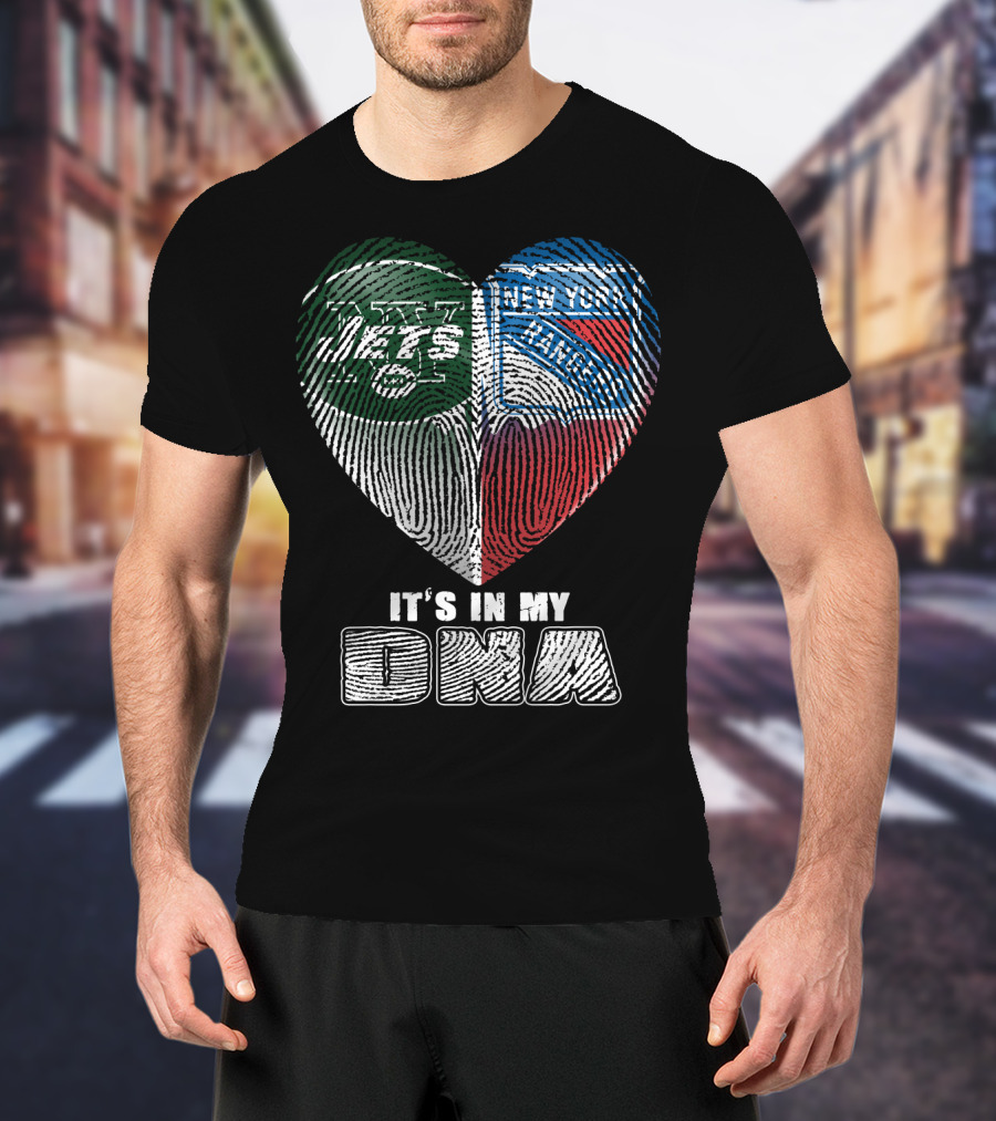 New York Jets And Rangers It's In My Dna Heart Fingerprint T-Shirt