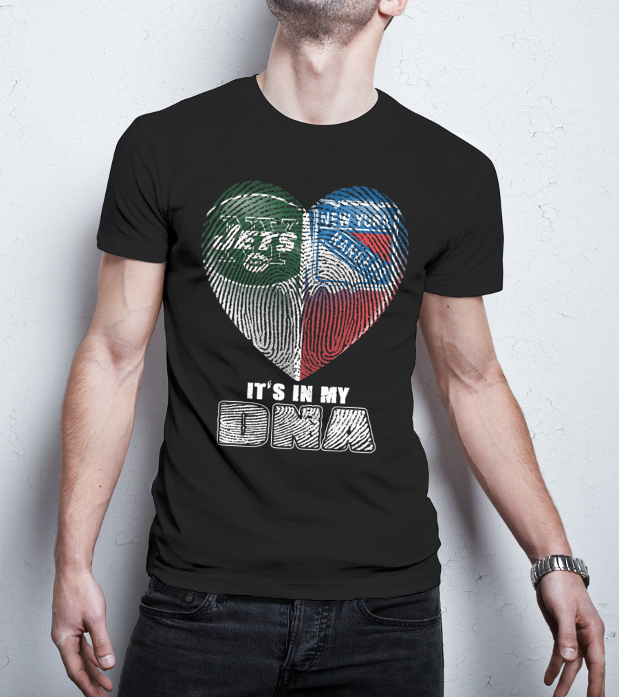 New York Jets And Rangers It's In My Dna Heart Fingerprint T-Shirt
