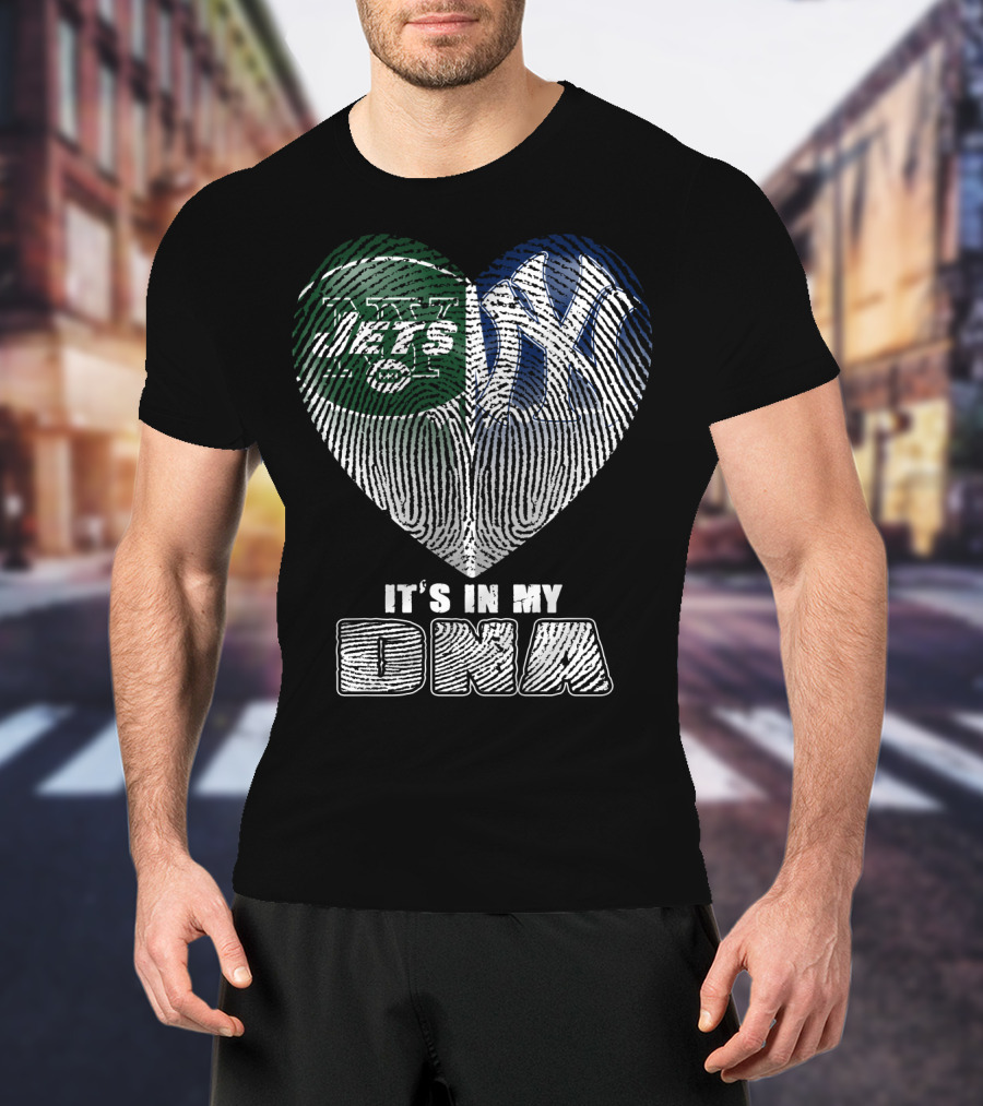 It's In My Dna Jets Yankees Fingerprint Heart T-Shirt