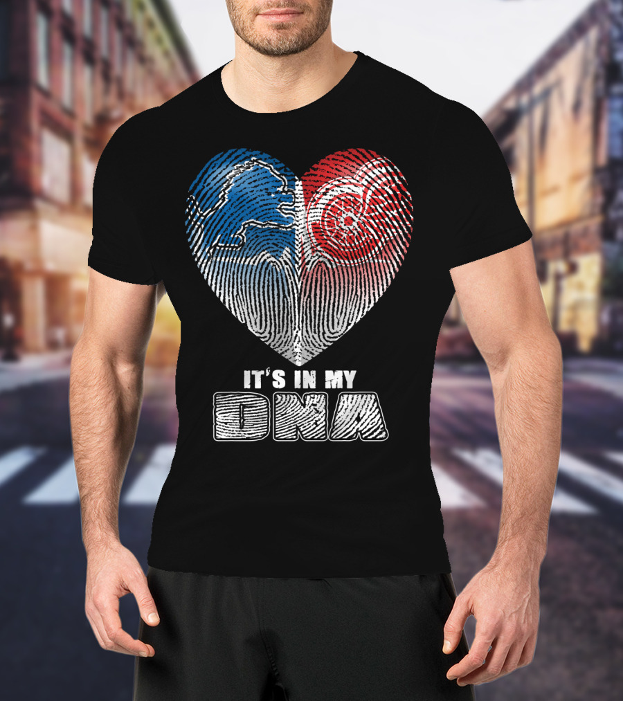 It's In My Dna Detroit Lions Red Wings Fingerprint Heart T-Shirt