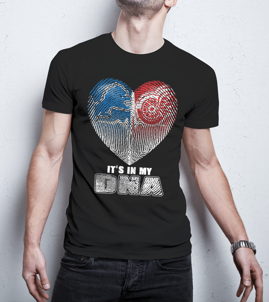 It's In My Dna Detroit Lions Red Wings Fingerprint Heart T-Shirt