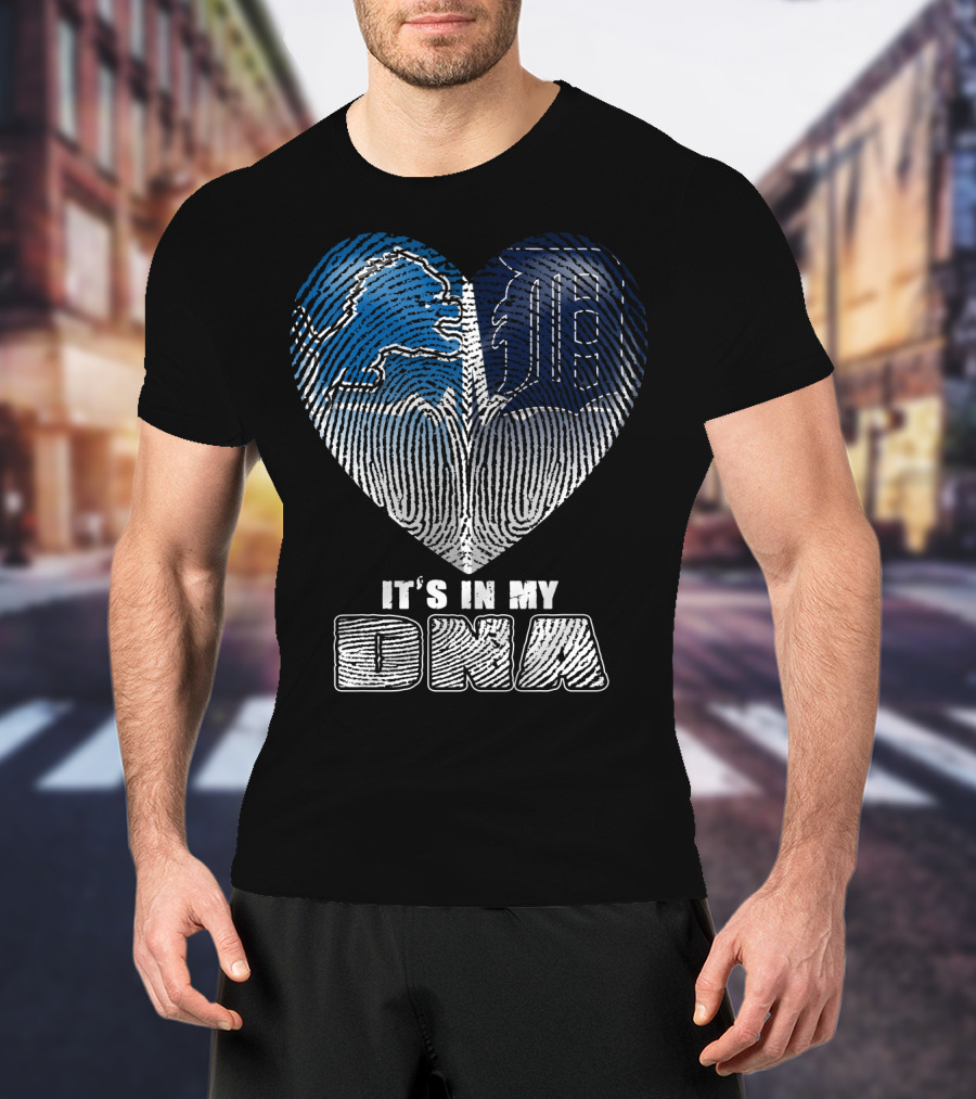 It's In My Dna Detroit Lions Tigers Heart Fingerprint T-Shirt
