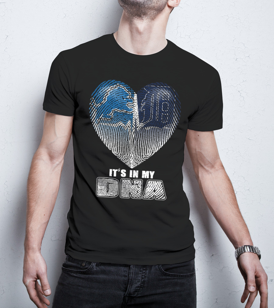 It's In My Dna Detroit Lions Tigers Heart Fingerprint T-Shirt