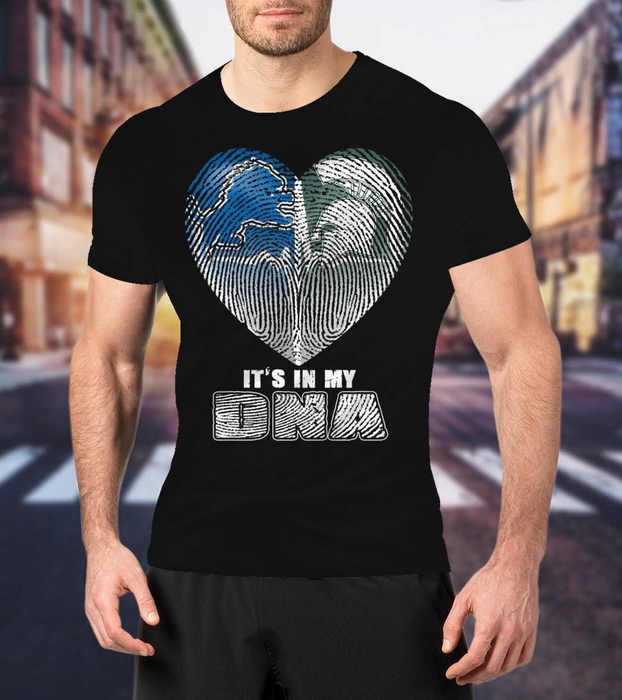 It's In My Dna Detroit Lions Michigan State Fingerprint Heart T-Shirt