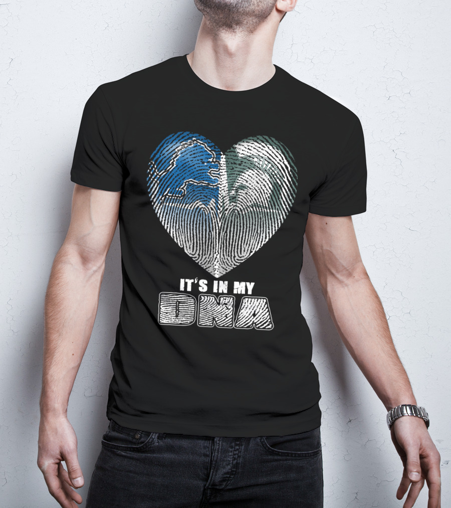 It's In My Dna Detroit Lions Michigan State Fingerprint Heart T-Shirt