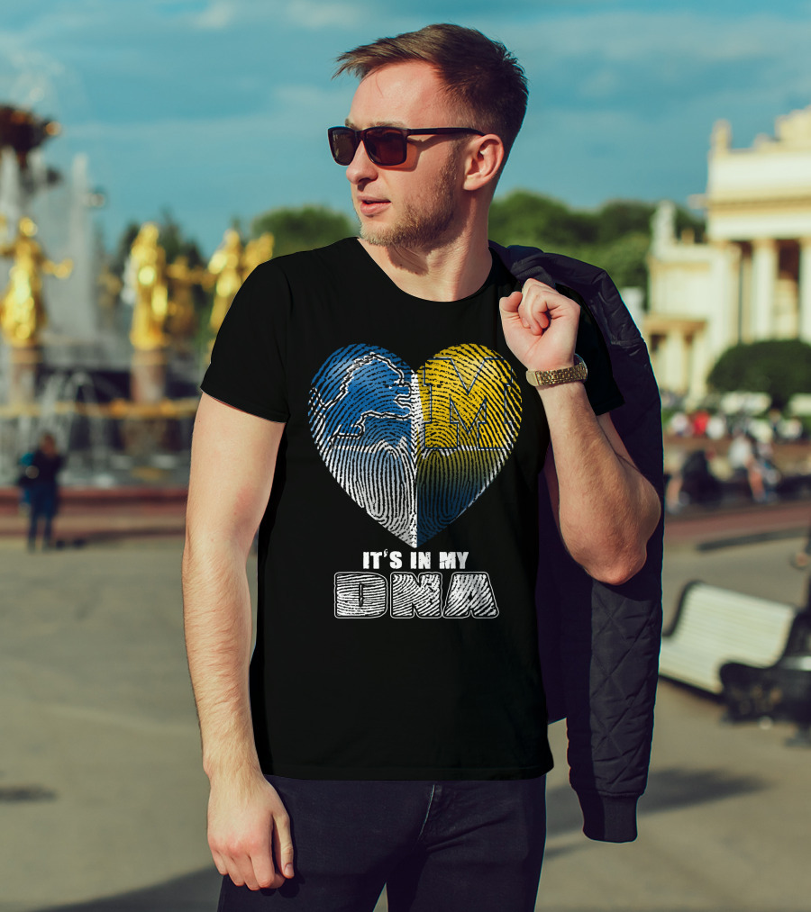 It's In My Dna Detroit Lions Michigan Wolverines Heart Fingerprint T-Shirt