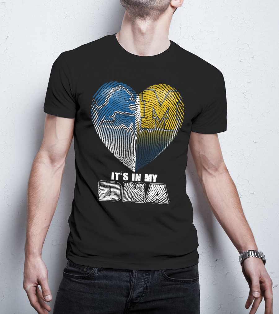 It's In My Dna Detroit Lions Michigan Wolverines Heart Fingerprint T-Shirt
