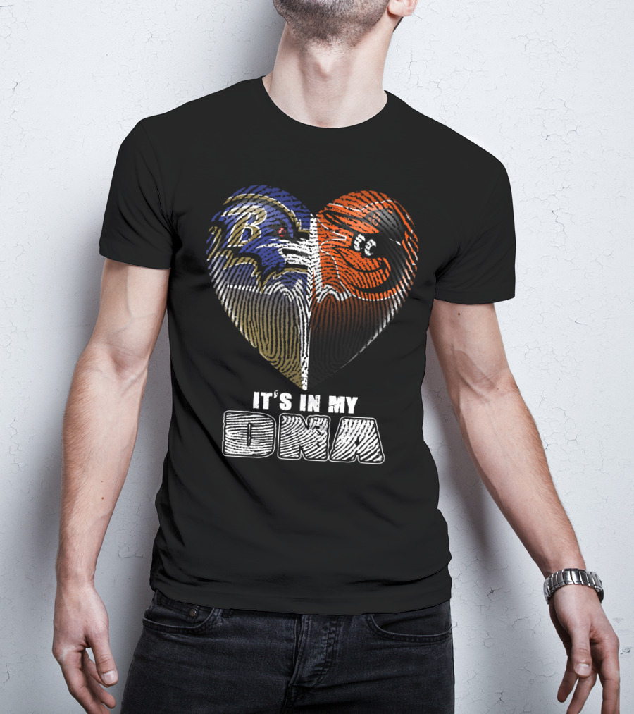 It's In My Dna Ravens Orioles Heart Fingerprint T-Shirt