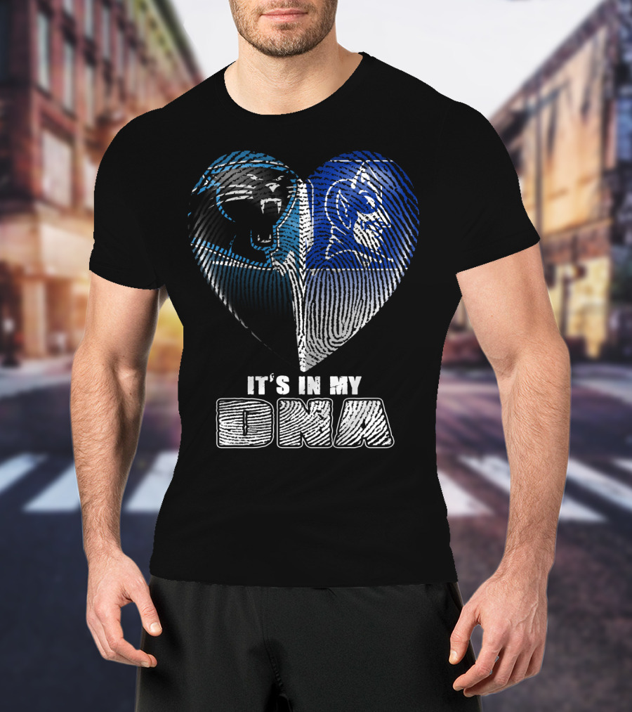 It's In My Dna Carolina Panthers And Duke Blue Devils Fingerprint Heart T-Shirt
