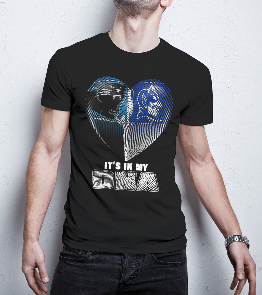 It's In My Dna Carolina Panthers And Duke Blue Devils Fingerprint Heart T-Shirt