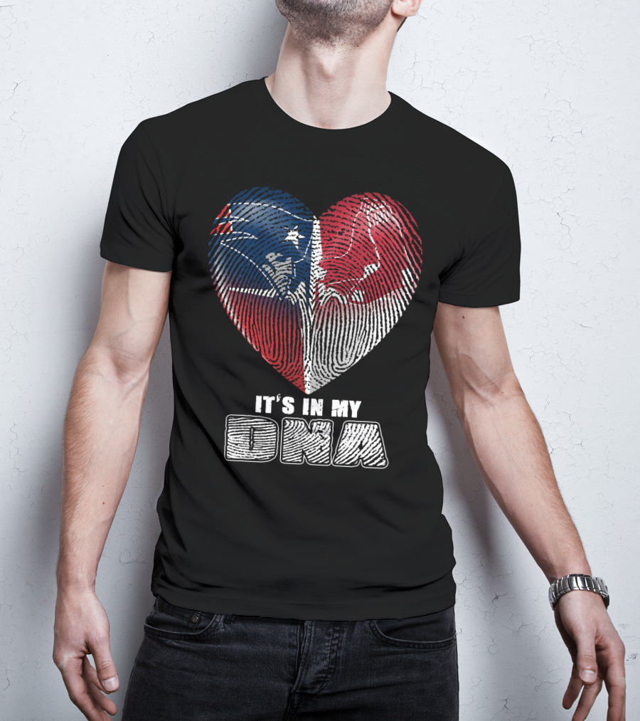 It's In My Dna Patriots Red Sox Heart Fingerprint T-Shirt