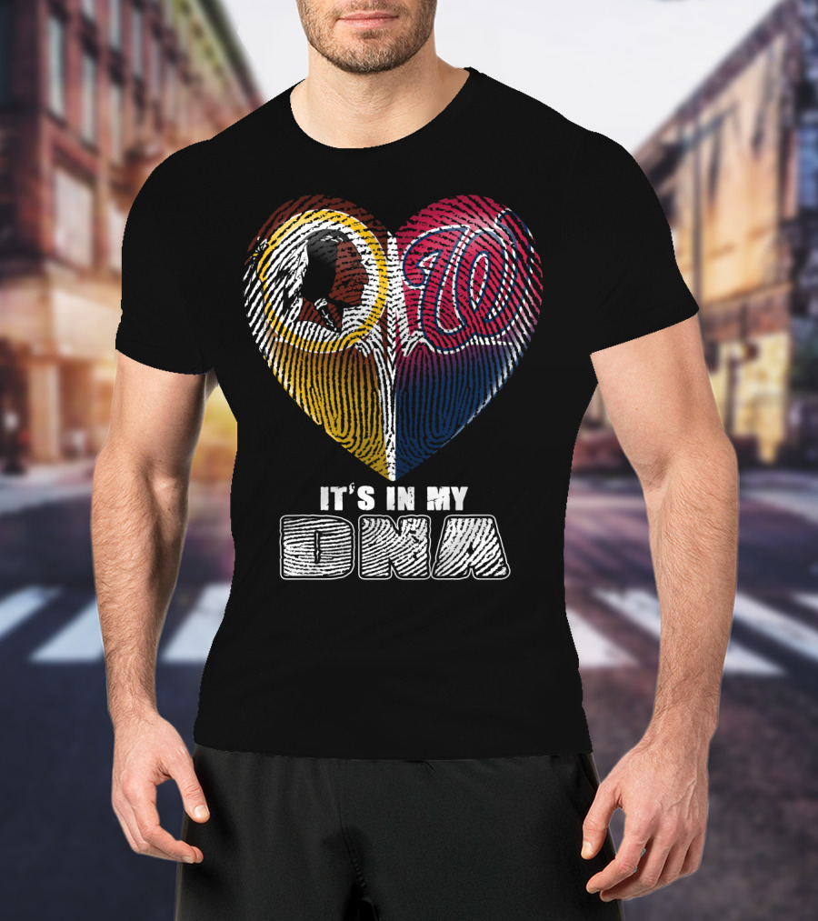It's In My Dna Washington Redskins Washington Nationals Heart Fingerprint T-Shirt