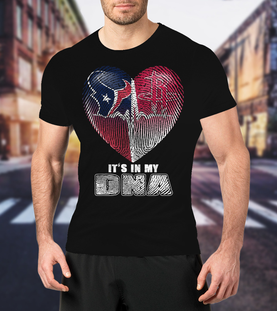 It's In My Dna Houston Texans Houston Rockets Heartbeat Fingerprint T-Shirt