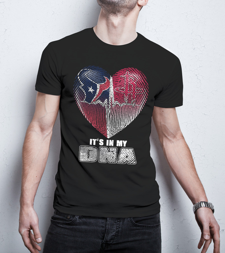 It's In My Dna Houston Texans Houston Rockets Heartbeat Fingerprint T-Shirt