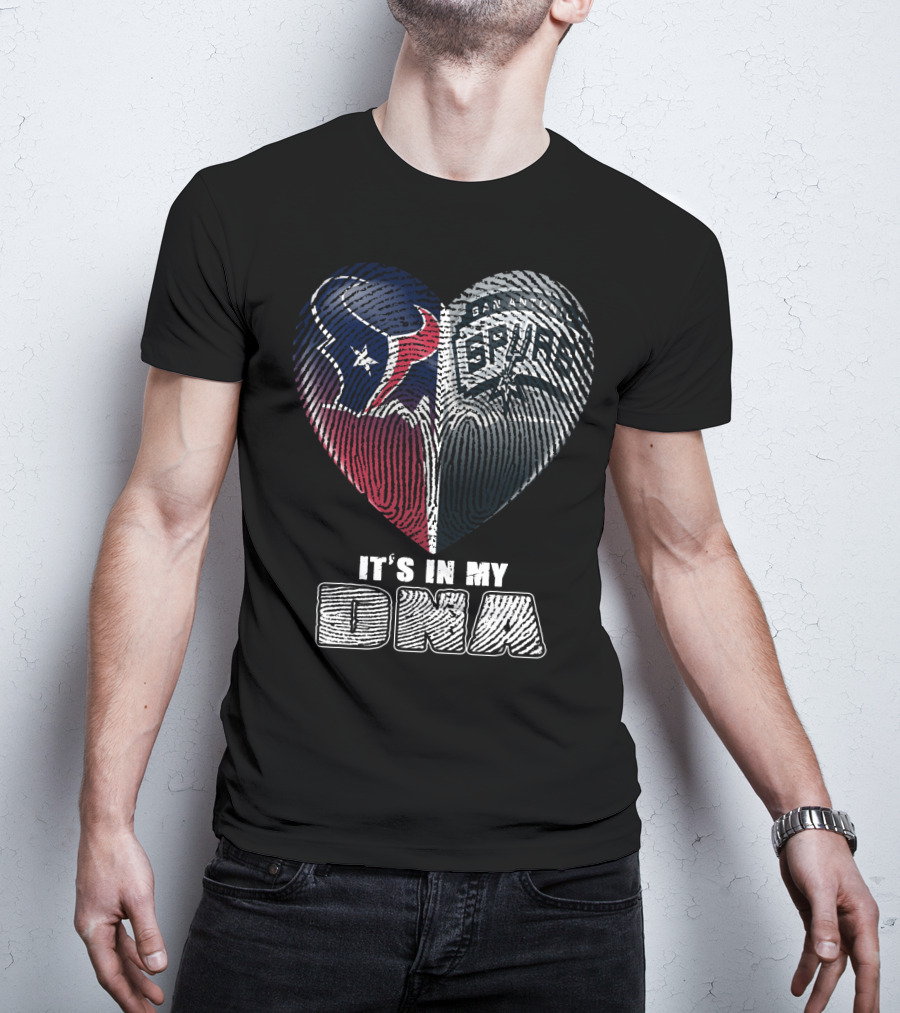 It's In My Dna Houston Texas San Antonio Spurs Heart Fingerprint T-Shirt