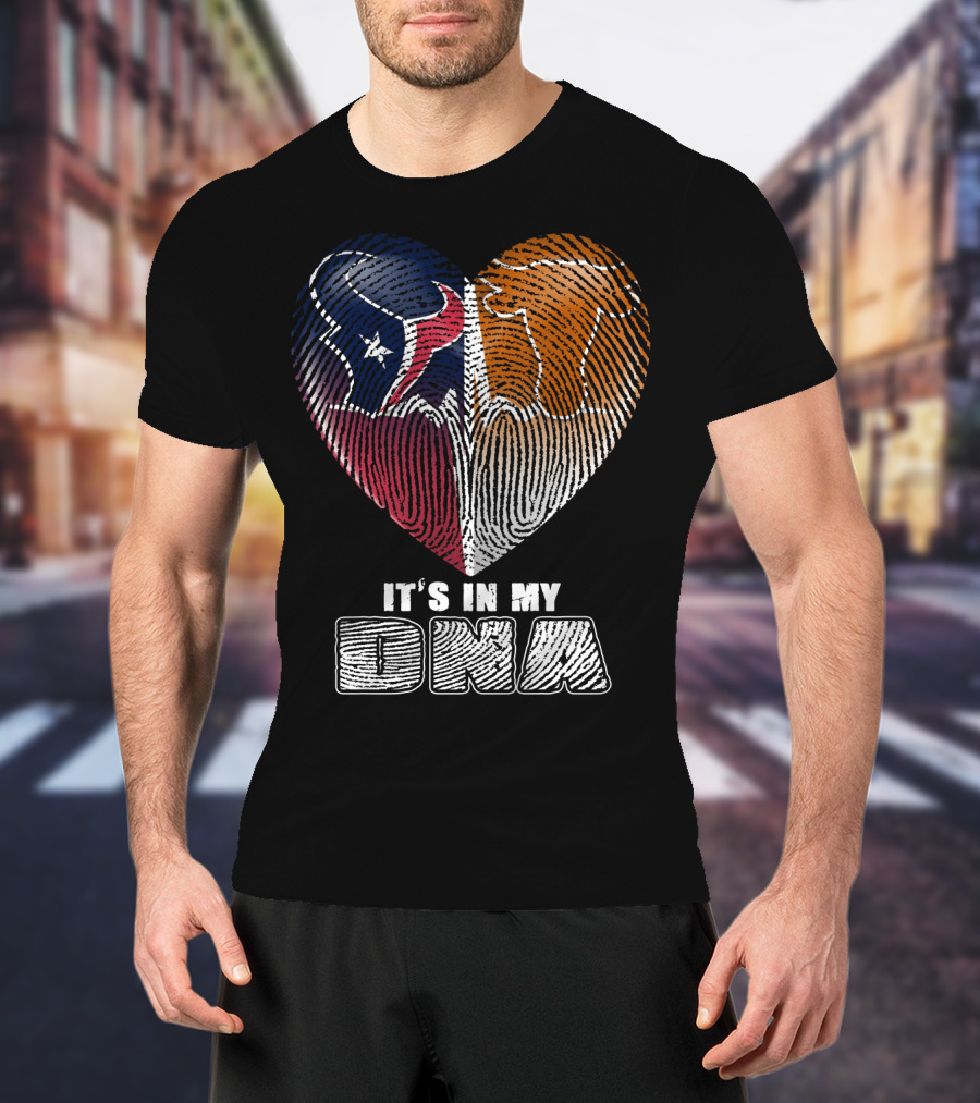It's In My Dna Texans And Longhorns Heart Fingerprint T-Shirt