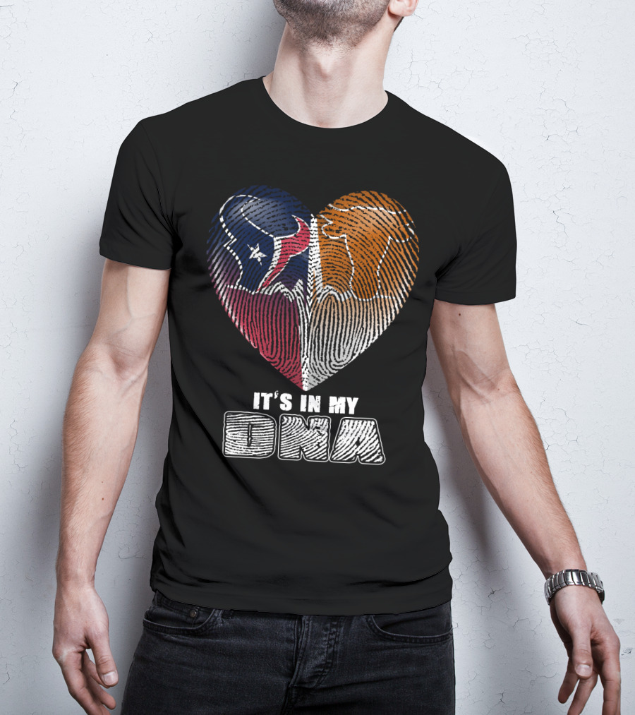 It's In My Dna Texans And Longhorns Heart Fingerprint T-Shirt