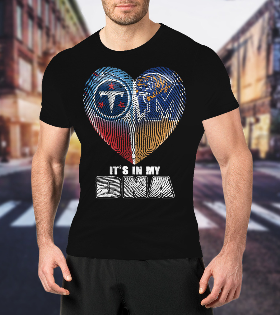 It's In My Dna Tennessee Titans Memphis Tigers Fingerprint Heart T-Shirt