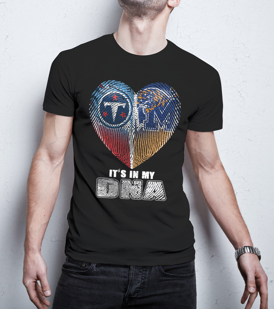 It's In My Dna Tennessee Titans Memphis Tigers Fingerprint Heart T-Shirt