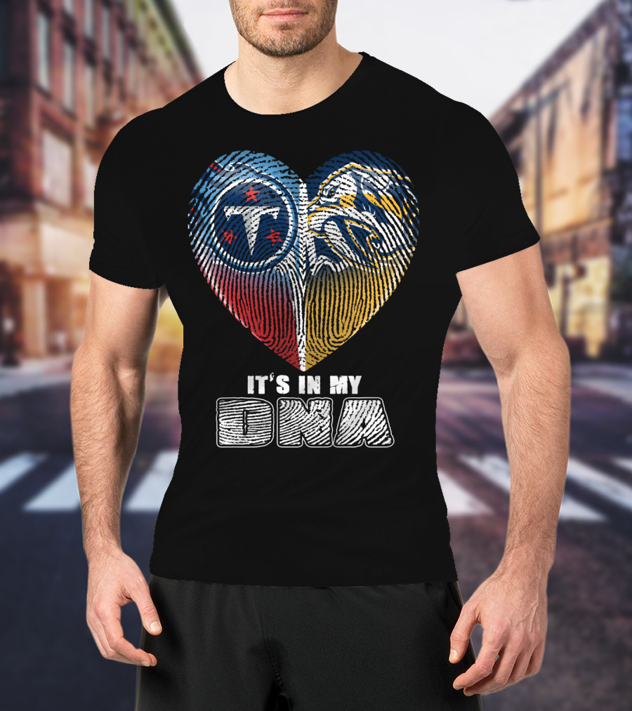 It's In My Dna Tennessee Titans Predators Heart Fingerprint T-Shirt