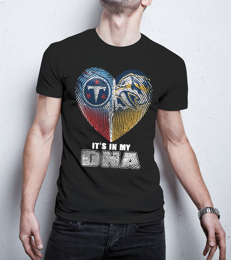 It's In My Dna Tennessee Titans Predators Heart Fingerprint T-Shirt