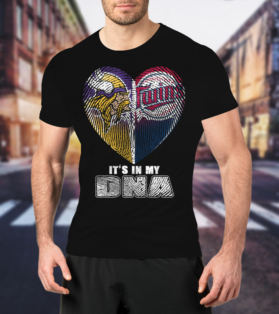 Vikings Twins Fingerprint Heart It's In My Dna T-Shirt