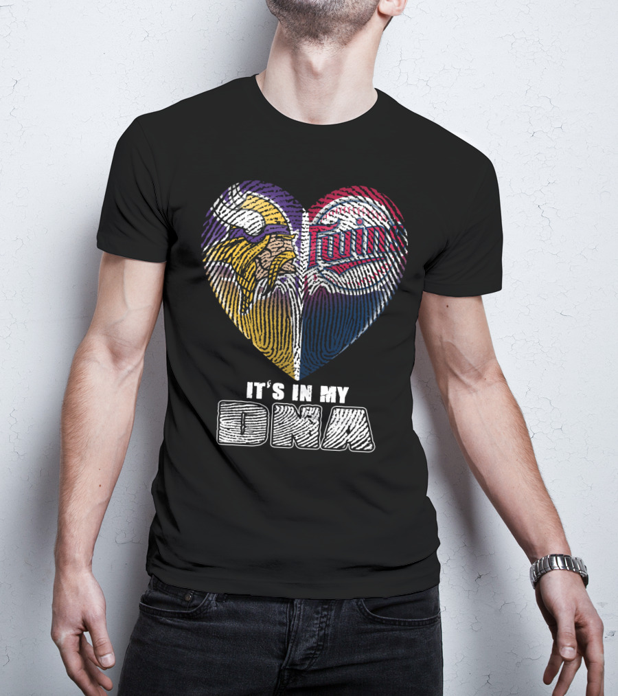 Vikings Twins Fingerprint Heart It's In My Dna T-Shirt