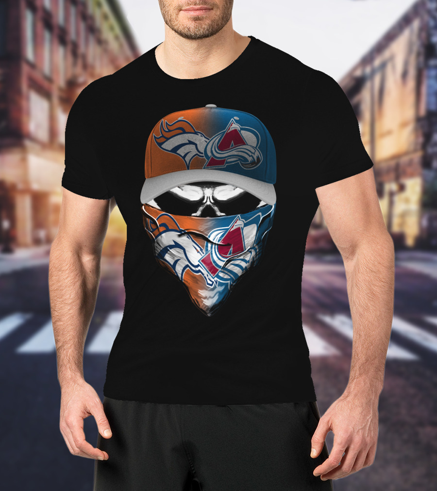 Denver Broncos And Colorado Avalanche Sports Mask Halloween T-Shirt