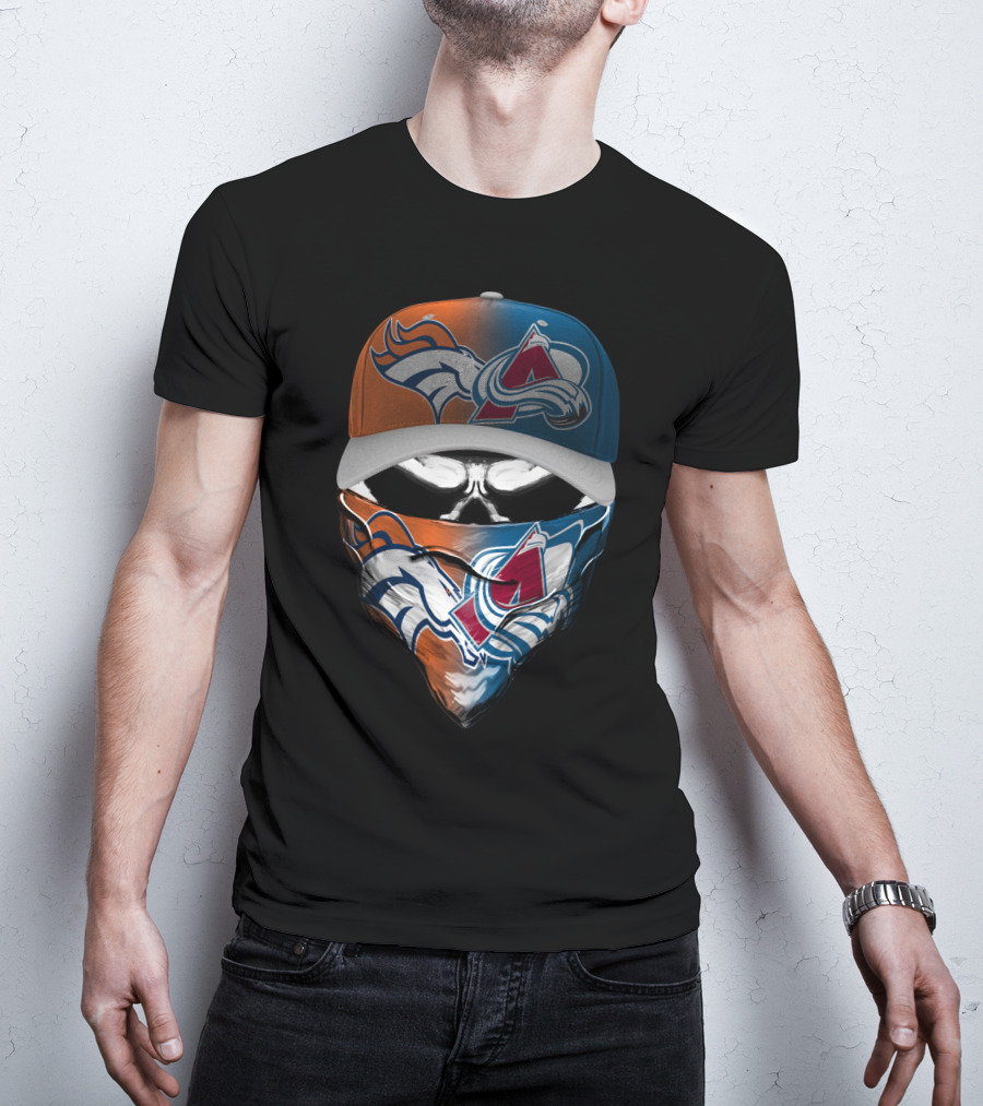 Denver Broncos And Colorado Avalanche Sports Mask Halloween T-Shirt