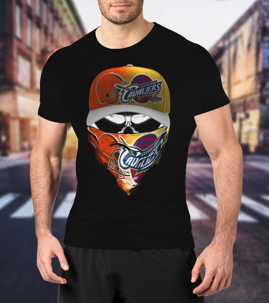 Cleveland Cavaliers Skum 021 Mask And Hat Design Featuring Team Logos T-Shirt