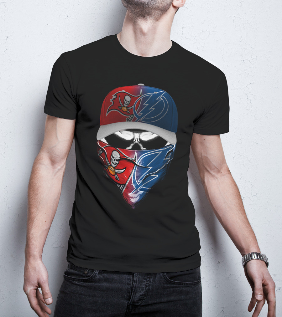 Buccaneers Lightning Face Mask Hat Dual T-Shirt