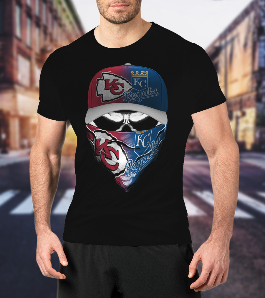 Kansas City Chiefs Royals Skull Mask Logo Mashup T-Shirt