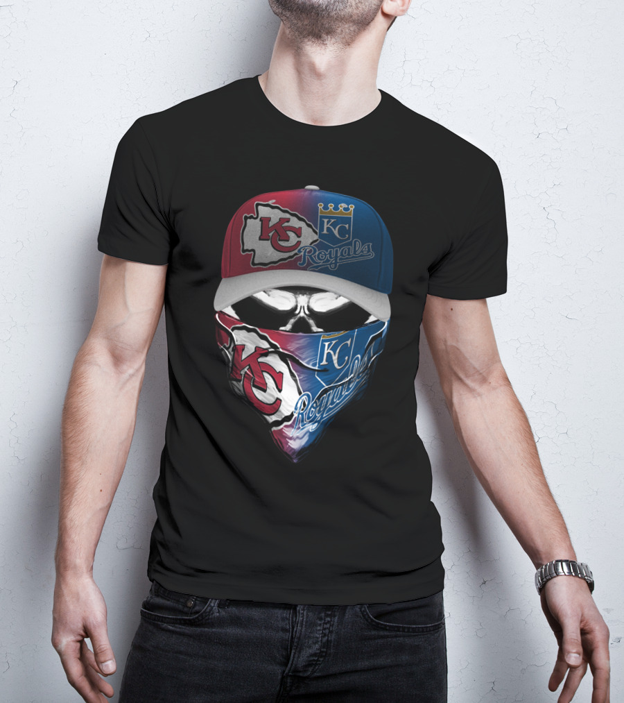 Kansas City Chiefs Royals Skull Mask Logo Mashup T-Shirt