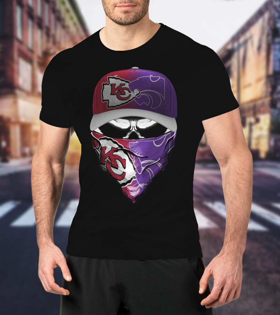 Kansas City Chiefs Kansas State Wildcats Fan Skull Mask T-Shirt