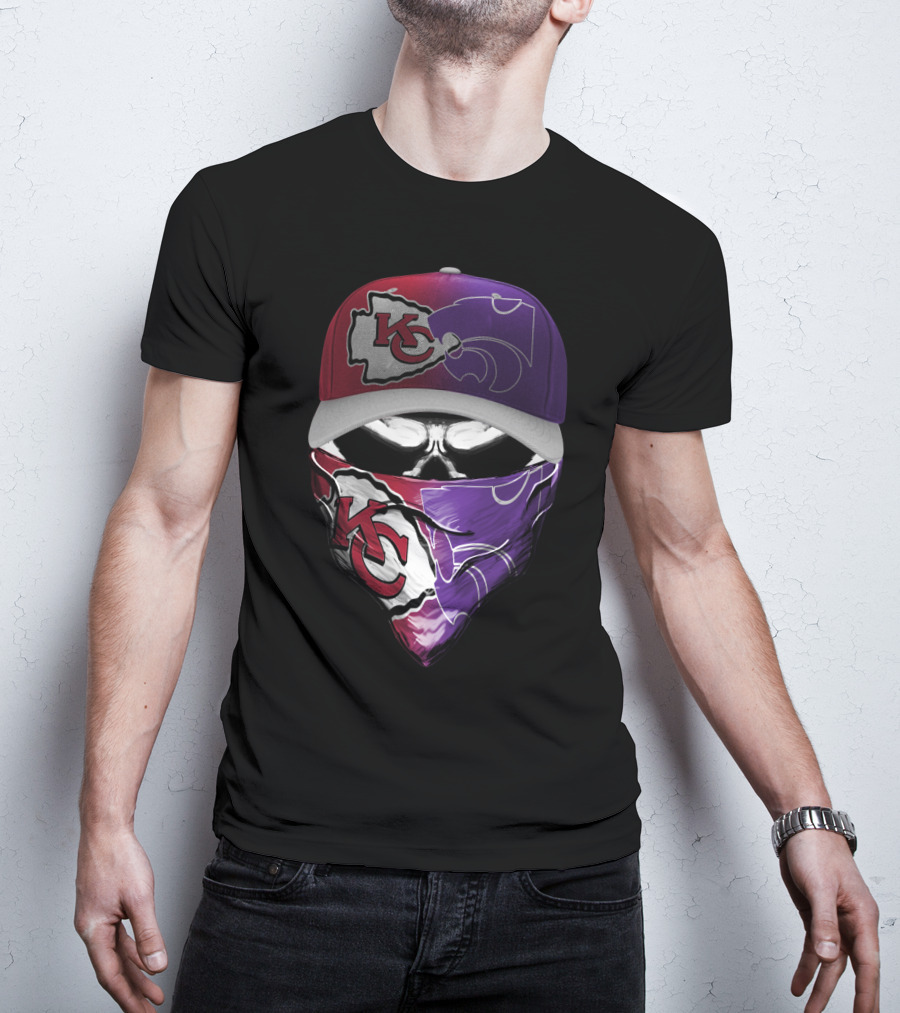 Kansas City Chiefs Kansas State Wildcats Fan Skull Mask T-Shirt