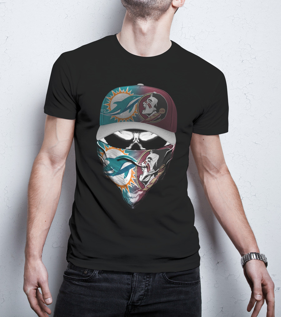 Miami Dolphins Florida State Seminoles Skull Headwear T-Shirt
