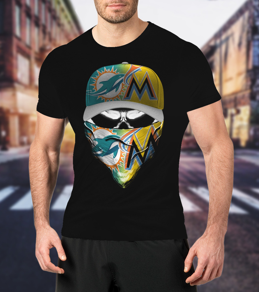 Miami Dolphins Miami Marlins Masked Skull Cap T-Shirt