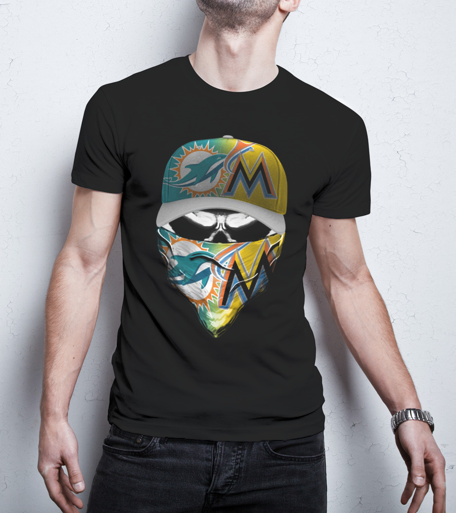Miami Dolphins Miami Marlins Masked Skull Cap T-Shirt