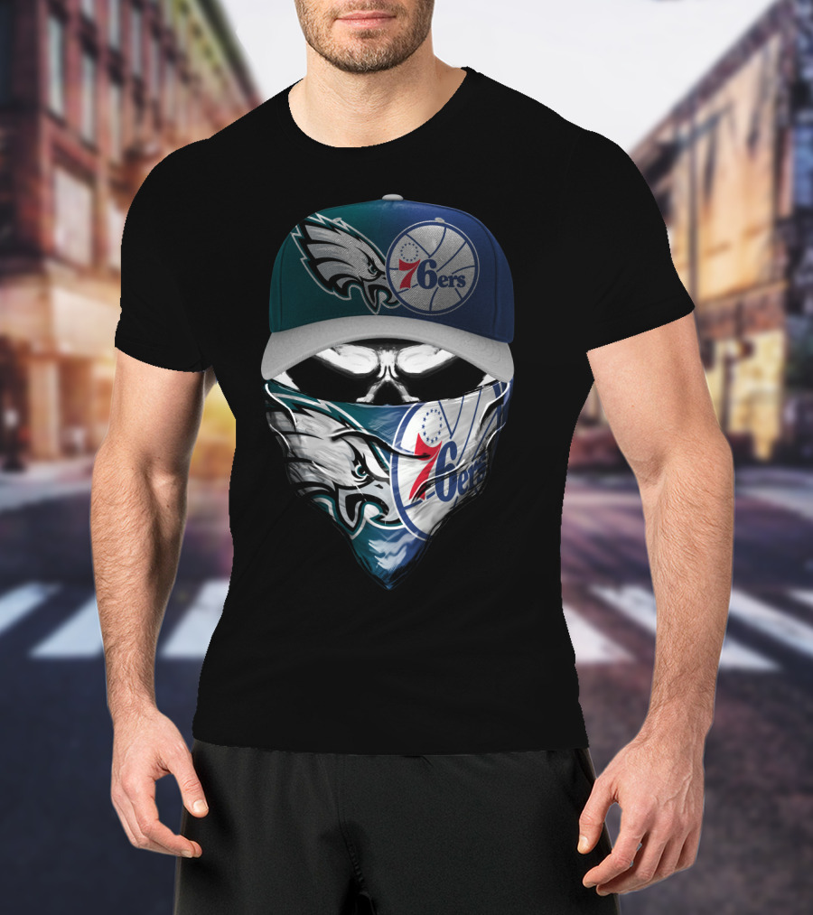 Philadelphia Eagles And 76ers Skull Bandana And Cap T-Shirt