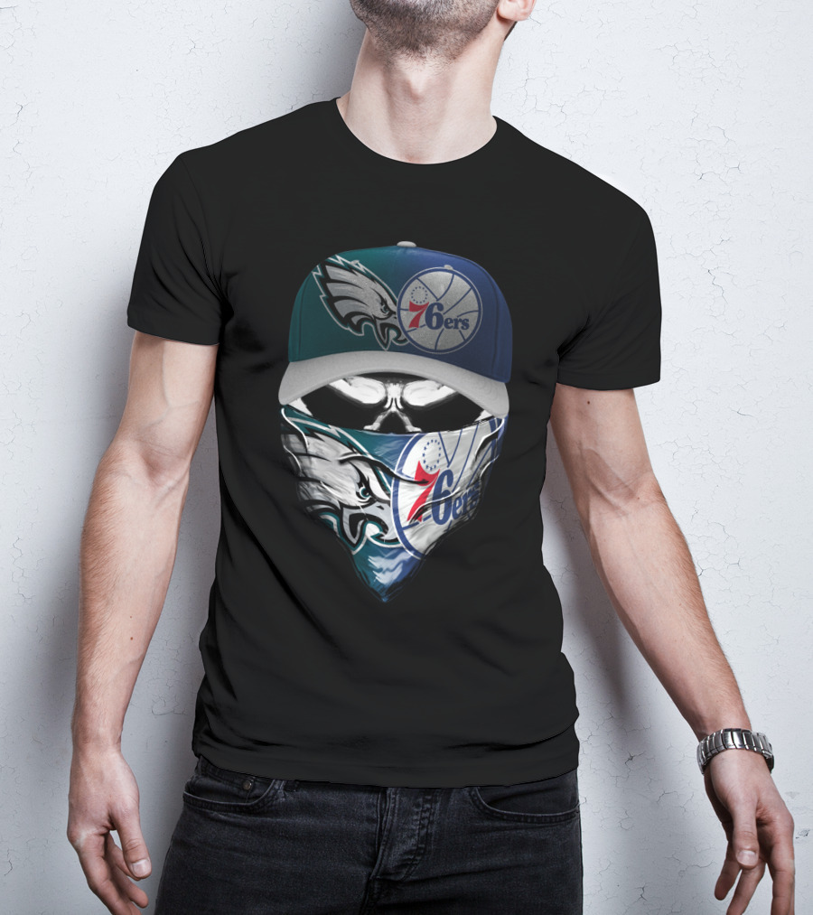 Philadelphia Eagles And 76ers Skull Bandana And Cap T-Shirt