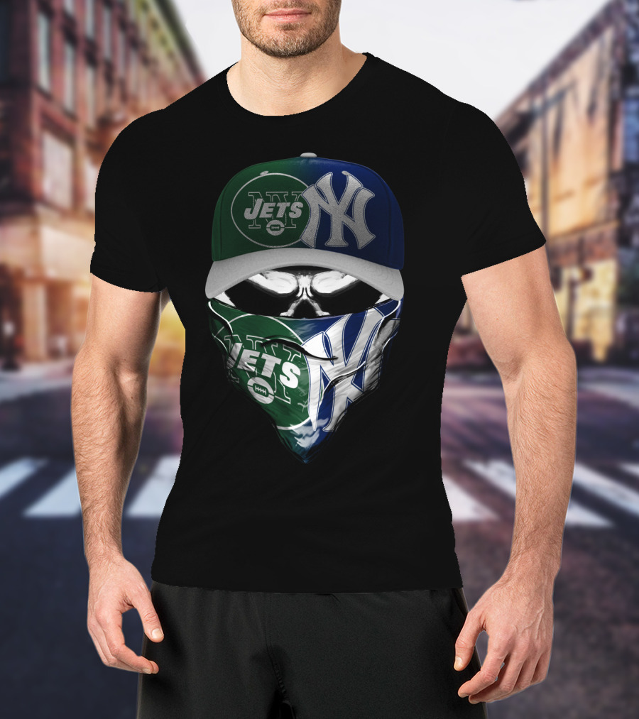 New York Jets Yankees Skull Mask T-Shirt