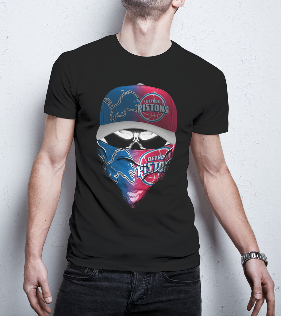 Detroit Pistons And Lions Football Skull Mask Combo T-Shirt
