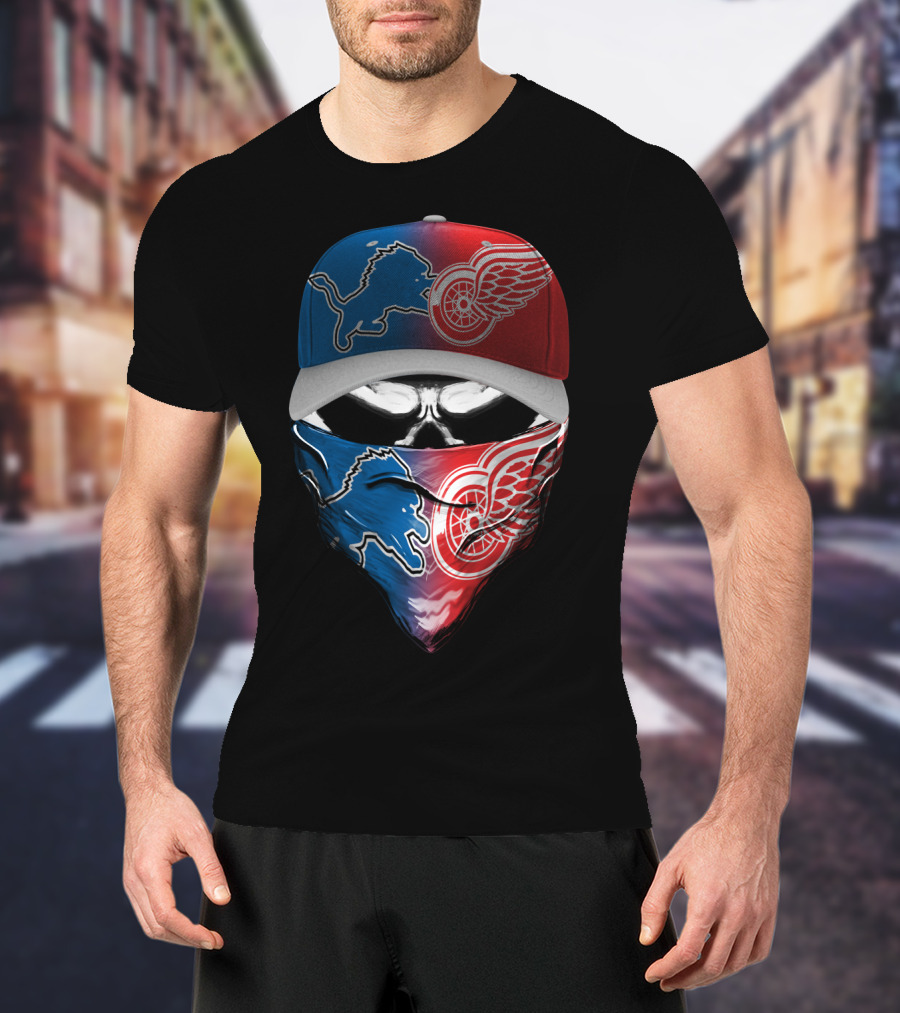 Detroit Lions Red Wings Fusion Hat And Bandana T-Shirt