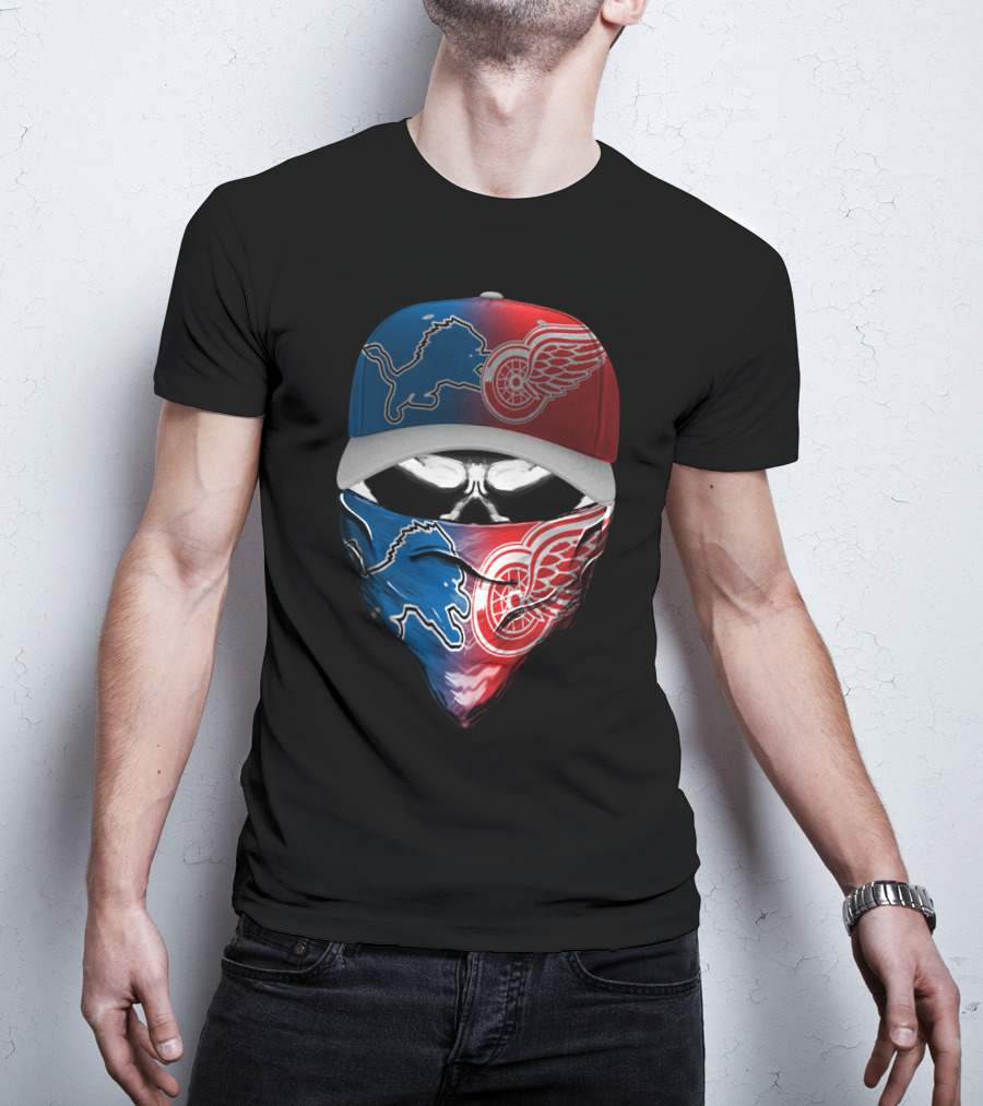 Detroit Lions Red Wings Fusion Hat And Bandana T-Shirt