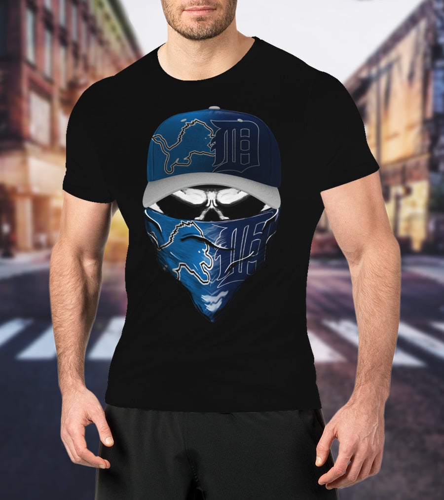Detroit Lions Face Cover And Cap T-Shirt