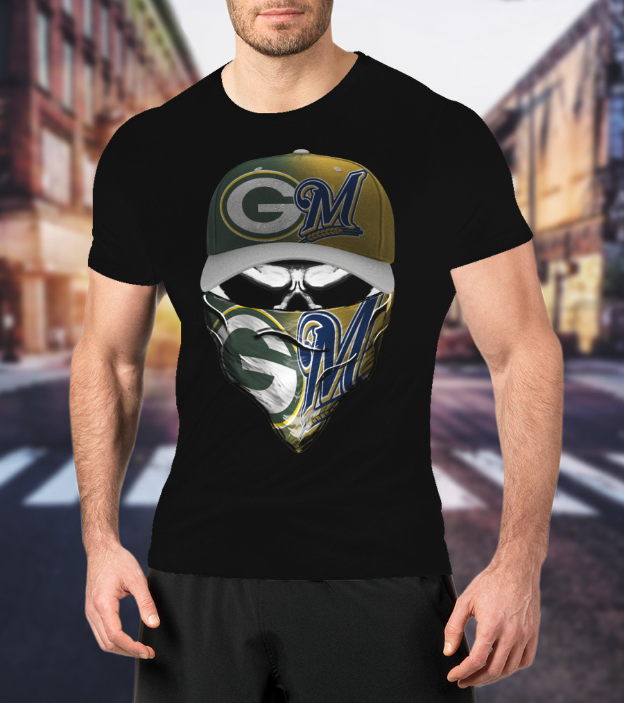 Green Bay Packers Milwaukee Brewers Skull Cap Bandana Blend T-Shirt