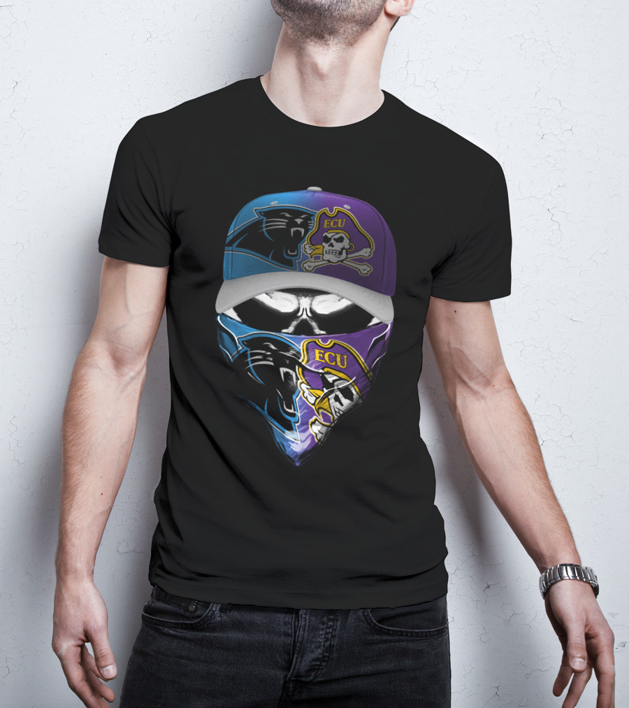 Carolina Panthers Ecu Pirates Skull Crossover T-Shirt