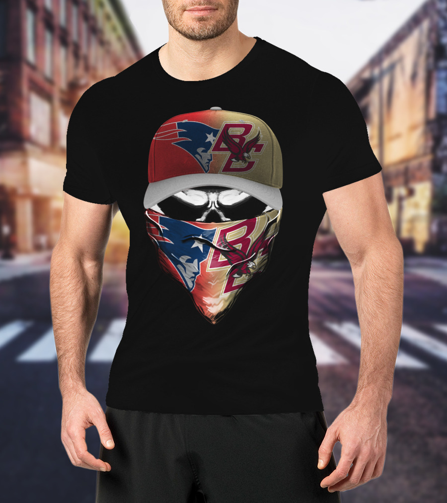 New England Patriots Bc Eagles Skull Mask Combo T-Shirt