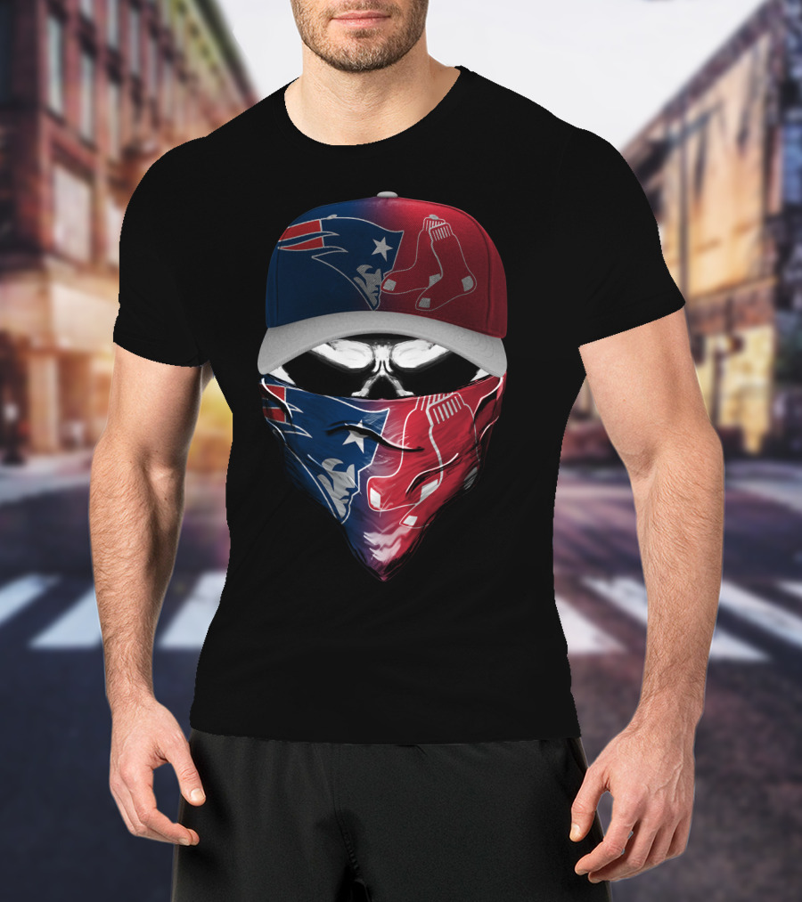 Patriots Red Sox Skull Mask Hat T-Shirt