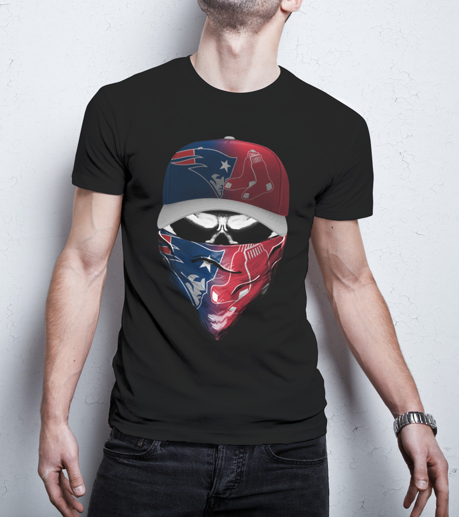 Patriots Red Sox Skull Mask Hat T-Shirt